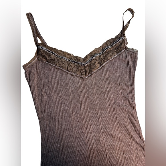 Hollister Ribbed Lace Trim Cami Tank Top Y2K Brown - Picture 3 of 11